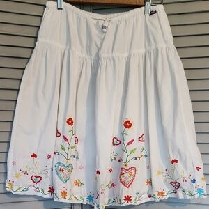 Oilily Embroidered Floral Cottagecore Boho Casual Festival Cotton Midi Skirt
